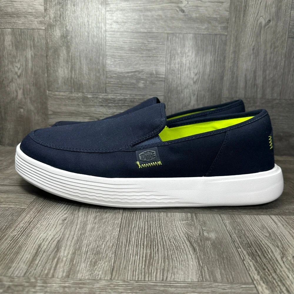Hey Dude Sunapee M Canvas Men Size 12 Navy White Slip On Loafer Casual NEW